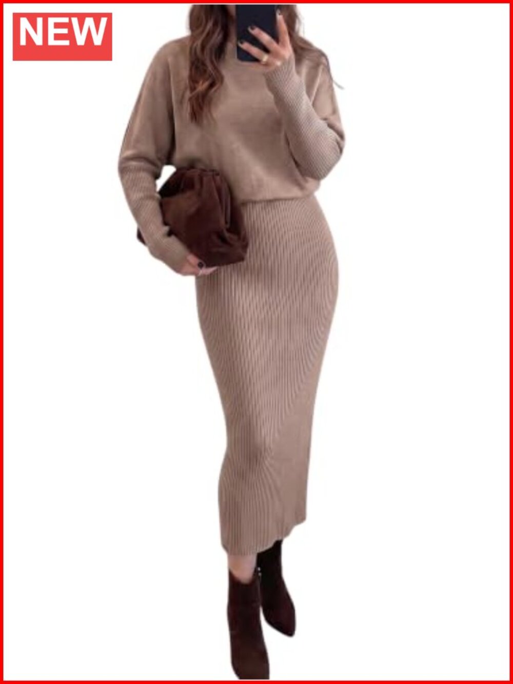 Ribbed Knit Sweater Dress Long Sleeve Bodycon Midi Fall Winter